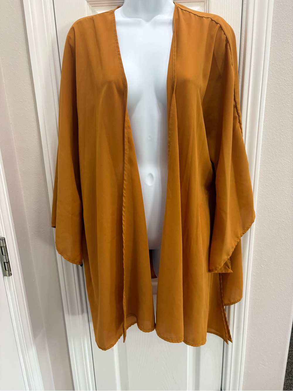 Source Unknown Open-Front Swim Cover-Up Kimono in Mustard Brown